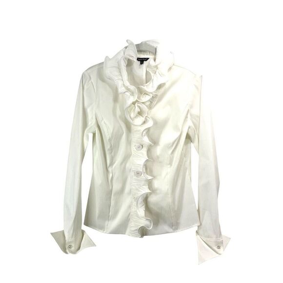 Samuel Dong wired ruffle collar button up shirt top Size S white - Picture 1 of 7
